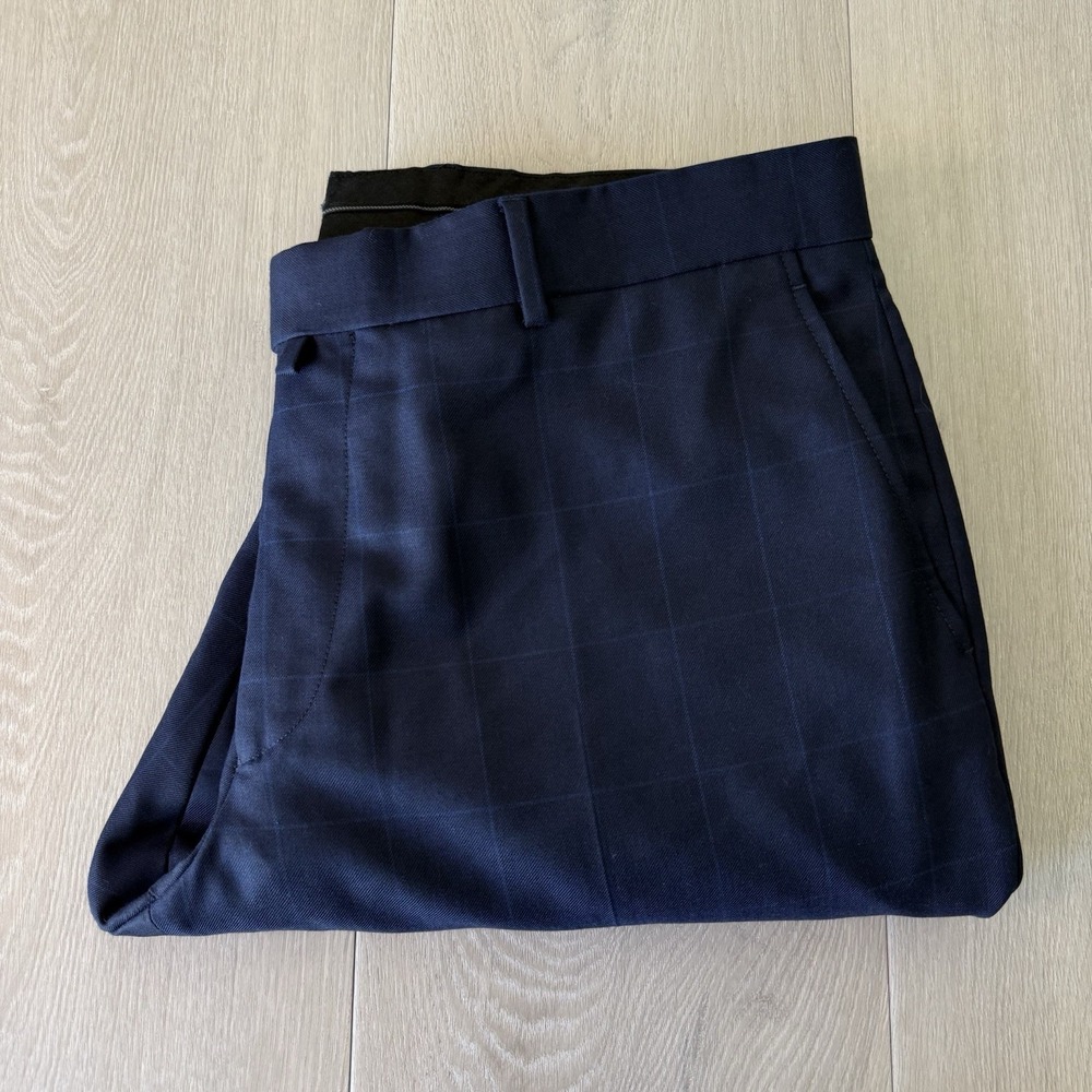 Dormeuil Krono Wool Dress Pants Blue Windowpane Men's 38x30 Made In England